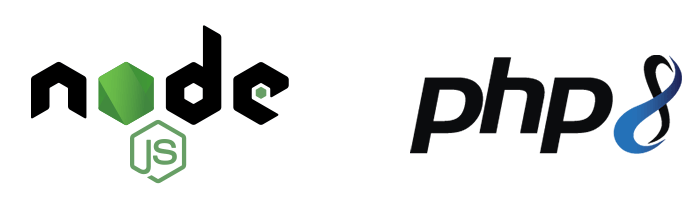 PHP8 and Node.js logos